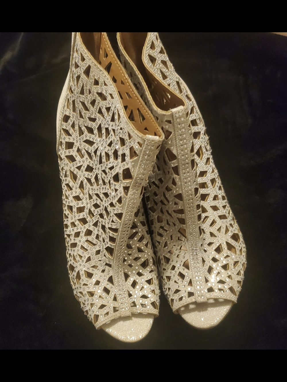 Zigi Soho Silver Glitter Cutout Peep-Toe Booties
